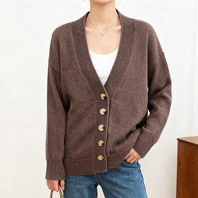 Womens Button Front Cardigan V Neck Long Sleeve Oversized Knit Casual Tops