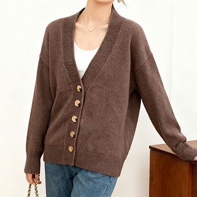Womens Button Front Cardigan V Neck Long Sleeve Oversized Knit Casual Tops