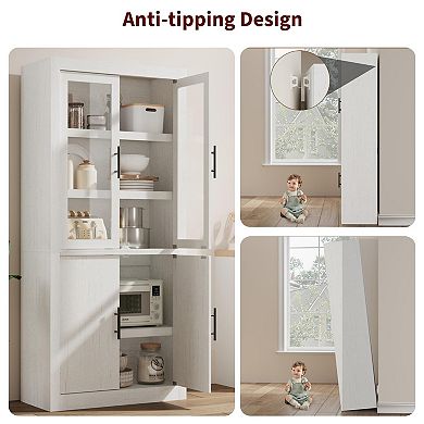 IDEALHOUSE 70” Tall Farmhouse Pantry Cabinet with 4 Doors & Adjustable Shelves