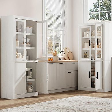 IDEALHOUSE 70” Tall Farmhouse Pantry Cabinet with 4 Doors & Adjustable Shelves