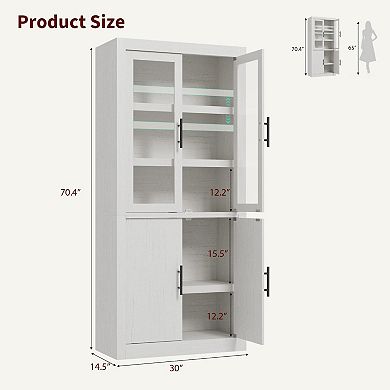 IDEALHOUSE 70” Tall Farmhouse Pantry Cabinet with 4 Doors & Adjustable Shelves
