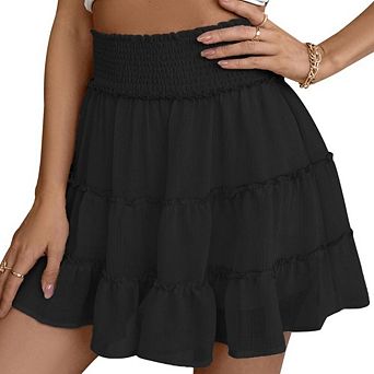 Womens High Waist Ruffle Skorts Skirts Summer Flowy Tiered Cute Beach Mini Skirts Built-in Shorts