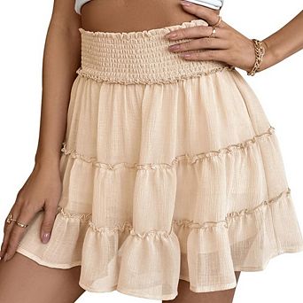 Womens High Waist Ruffle Skorts Skirts Summer Flowy Tiered Cute Beach Mini Skirts Built-in Shorts