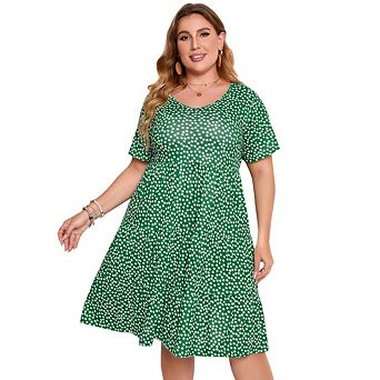 Women's Plus Size Casual Tiered Dresses Short Sleeve Scoop Neck Ruffle Hem Loose Fitting Midi Dress