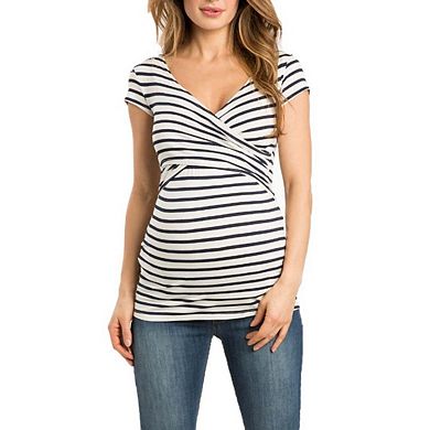Womens Maternity Nursing Tops Front Knotted V Neck Pullover Tees Short Sleeve Breastfeeding Shirts