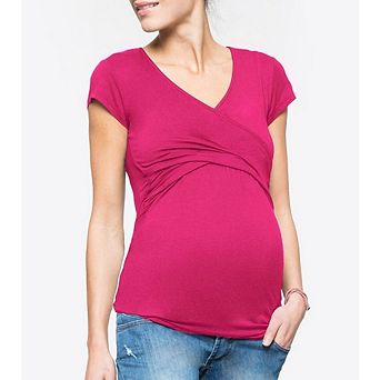Womens Maternity Nursing Tops Front Knotted V Neck Pullover Tees Short Sleeve Breastfeeding Shirts