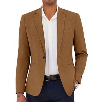 COOFANDY Men's Linen Cotton Casual Dress One Button Slim Fit Classic Lightweight Suit Jacket