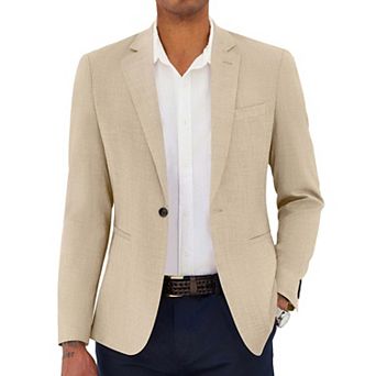 COOFANDY Men's Linen Cotton Casual Dress One Button Slim Fit Classic Lightweight Suit Jacket