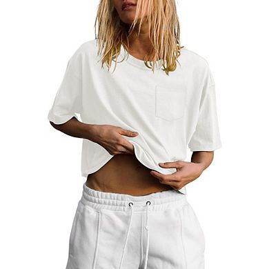 Womens Short Sleeve Crop Tops Summer Crew Neck T Shirts Loose Casual Basic Lightweight Tees