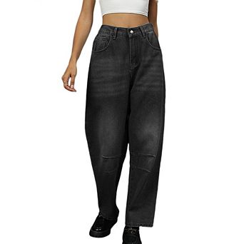 Women's Fashion Harem Pants High Waisted Wide Leg Jeans Baggy Distressed Stretchy Washed Denim
