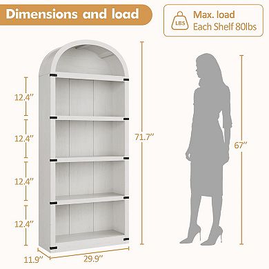 ANIXOL 72" High Arched 5-Shelf Bookcase with Metal Corner Protection