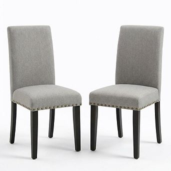 2 pc Dining Chairs Button Tufted Kitchen Chairs Upholstered Fabric Dining Room Chairs with Wood Leg
