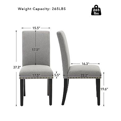 2 PCS Dining Chairs Button Tufted Kitchen Chairs Upholstered Fabric Dining Room Chairs with Wood Leg