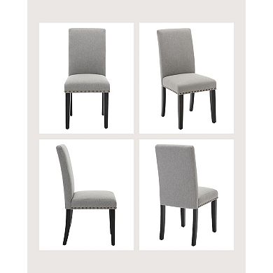 2 PCS Dining Chairs Button Tufted Kitchen Chairs Upholstered Fabric Dining Room Chairs with Wood Leg