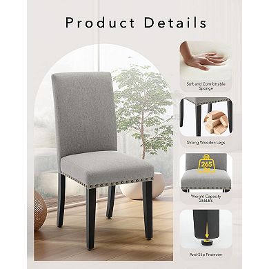 2 PCS Dining Chairs Button Tufted Kitchen Chairs Upholstered Fabric Dining Room Chairs with Wood Leg