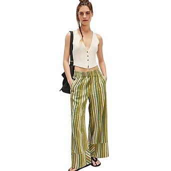 Womens Elastic Waist Floral Lightweight Palazzo Casual Lounge Wide Leg Pants
