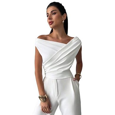 Women's Off The Shoulder Wrap Tank Top Sleeveless Tight Elegant Formal Party Going Out Tops