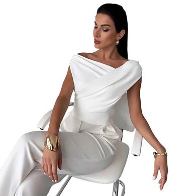 Women's Off The Shoulder Wrap Tank Top Sleeveless Tight Elegant Formal Party Going Out Tops