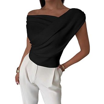 Women's Off The Shoulder Wrap Tank Top Sleeveless Tight Elegant Formal Party Going Out Tops