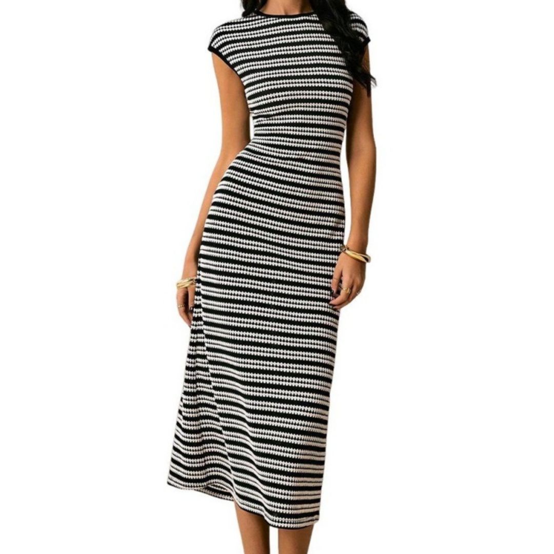Женские платья Summer Bodycon Striped Midi Dress Crewneck Knit Dresses Beach Vacation Travel Clothes
