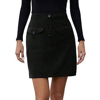 Women High Waisted Trendy Elastic Waist Casual Stretchy Short Skirts with Patch Pockets