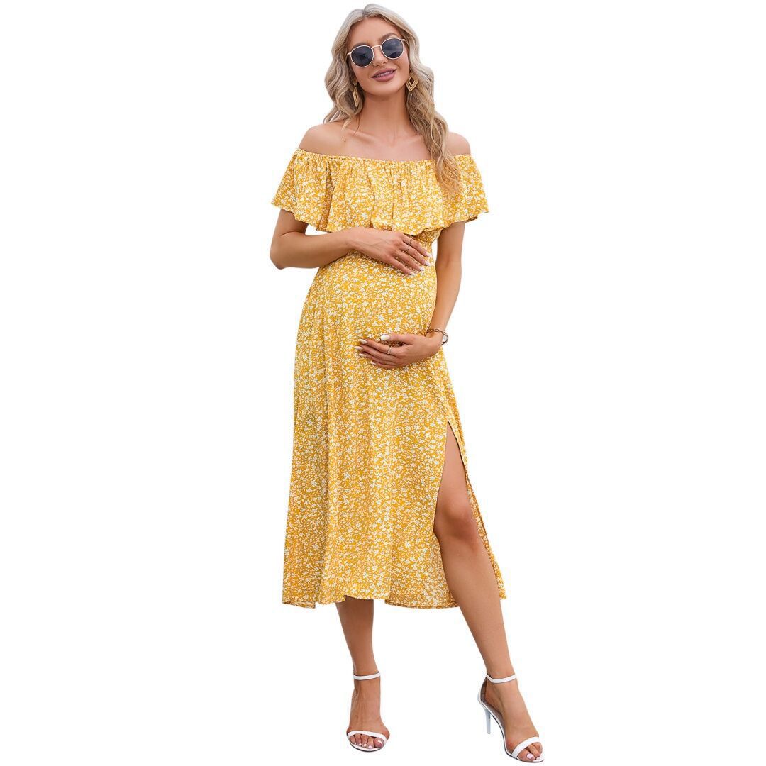 Женские платья Maternity Summer Floral Dress Off Shoulder Split A Line Casual Maxi Casual Dresses