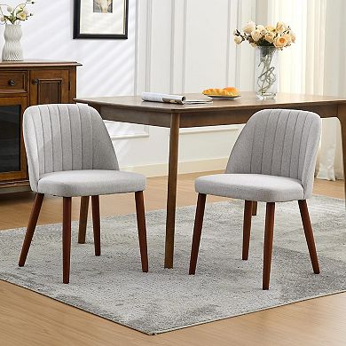 ANIXOL Modern Linen Dining Chairs, Set of 2 with Wood Legs