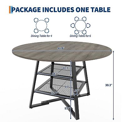 ANIXOL Round Farmhouse Dining Table with Storage Shelf & Metal Cross Base