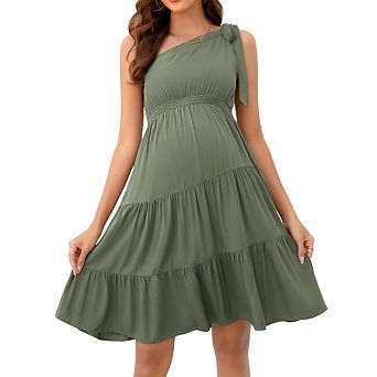 Women's One Shoulder Strap Sleeveless Maternity Dress Adjustable Strappy Pregnancy Clothes Summer
