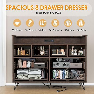 ANIXOL 8-Drawer Dresser with LED Lights and Charging Station