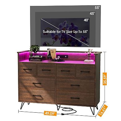 ANIXOL 8-Drawer Dresser with LED Lights and Charging Station