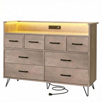 ANIXOL 8-Drawer Dresser with LED Lights and Charging Station