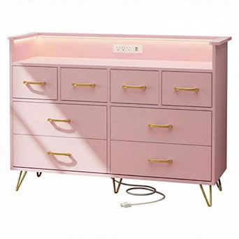 ANIXOL 8-Drawer Dresser with LED Lights and Charging Station