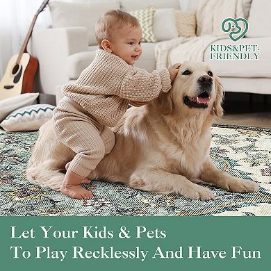 Boho Non-Slip Washable Large Area Rug for Bedroom, Apartment, Nursery, Playroom