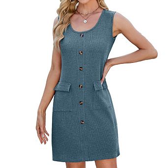 Womens Summer Sleeveless Tank Dress with Pockets Button Sundresses Casual Dresses for Vacation