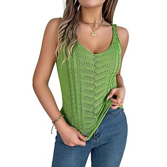 Womens Summer Tank Tops V Neck Sleeveless Hollow Out Knitted Blouse Camisoles