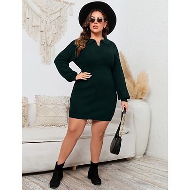Women's Plus Size Ribbed Long Sleeve Slim Sweater Bodycon Pullover Mini Sweater Dress