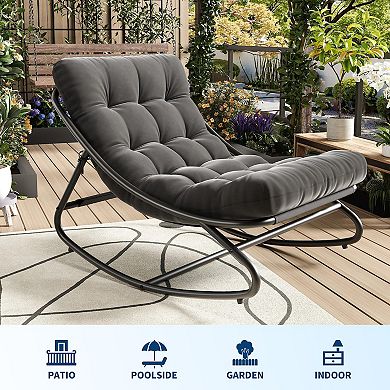ANIXOL Oversized Steel Patio Rocking Chair with Cushion