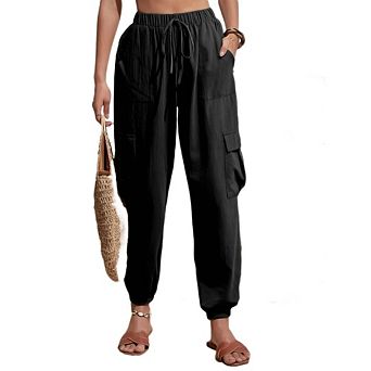 Women's Joggers Loose Drawstring High Waisted Cargo Pants with Pockets Casual Summer Comfy Hiking