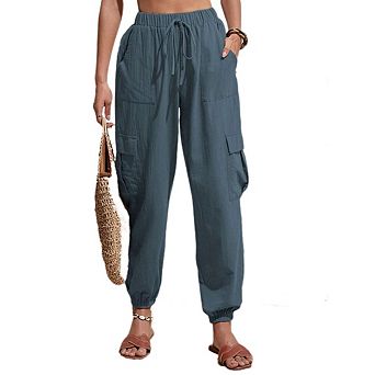 Women's Joggers Loose Drawstring High Waisted Cargo Pants with Pockets Casual Summer Comfy Hiking