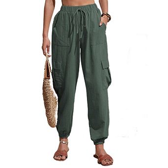 Women's Joggers Loose Drawstring High Waisted Cargo Pants with Pockets Casual Summer Comfy Hiking