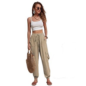 Women's Joggers Loose Drawstring High Waisted Cargo Pants with Pockets Casual Summer Comfy Hiking