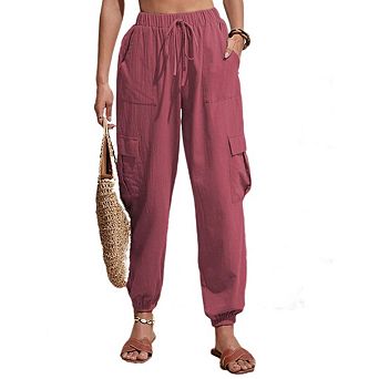 Women's Joggers Loose Drawstring High Waisted Cargo Pants with Pockets Casual Summer Comfy Hiking