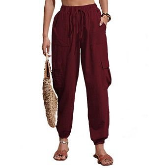 Women's Joggers Loose Drawstring High Waisted Cargo Pants with Pockets Casual Summer Comfy Hiking