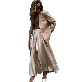 Womens Satin High Waist Elastic Elegant Long Trendy A-Line Midi Skirts