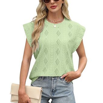 Women's Summer Tops Casual Crewneck Cap Sleeve Shirts Lightweight Tank Top Blouses