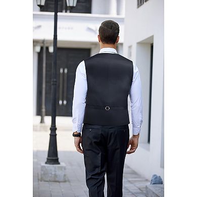 COOFANDY 3PCS Mens Suit Vests Tie Set Single Breasted V-Neck Tuxedo Waistcoat with Pockets