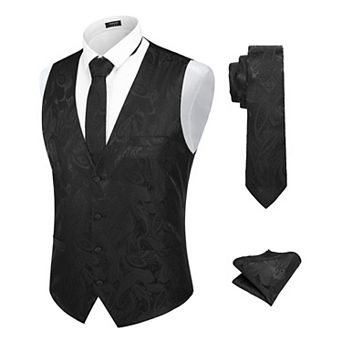 COOFANDY 3 pc Men's Suit Vest Set Business Formal Dress Waistcoat Vests with 3 Pockets