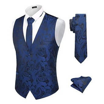 COOFANDY 3 pc Men's Suit Vest Set Business Formal Dress Waistcoat Vests with 3 Pockets