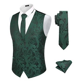 COOFANDY 3 pc Men's Suit Vest Set Business Formal Dress Waistcoat Vests with 3 Pockets